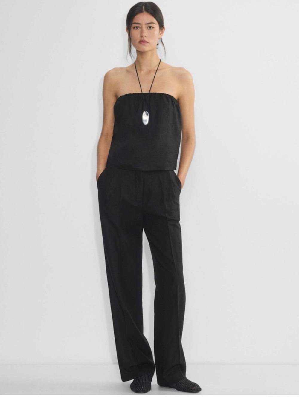 Aritzia Babaton Midtown Linen Tube Top Black Size Small